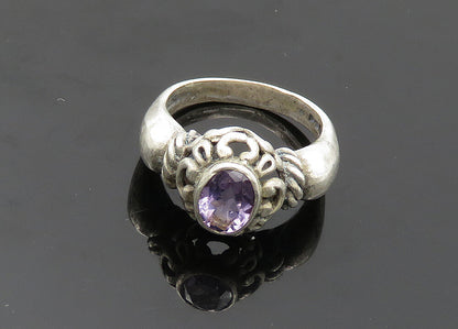 925 Sterling Silver  Vintage Faceted Amethyst Swirl Band Ring Sz 6.5  RG20046