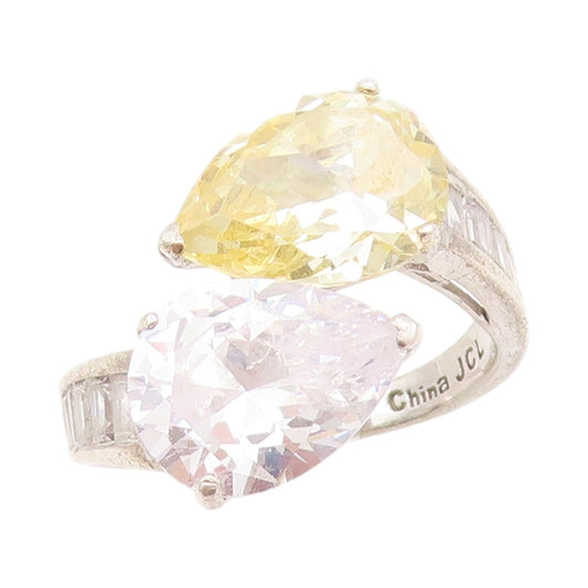 925 Sterling Silver Vintage Ring Drop Cut Citrine & CZ Bypass  Sz 7  RG31727