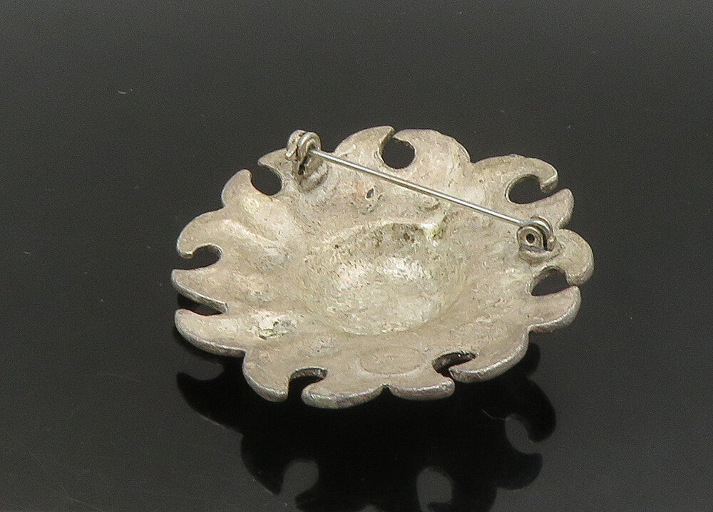 925 Sterling Silver  Vintage Shining Sun Face Motif Brooch Pin   BP8923