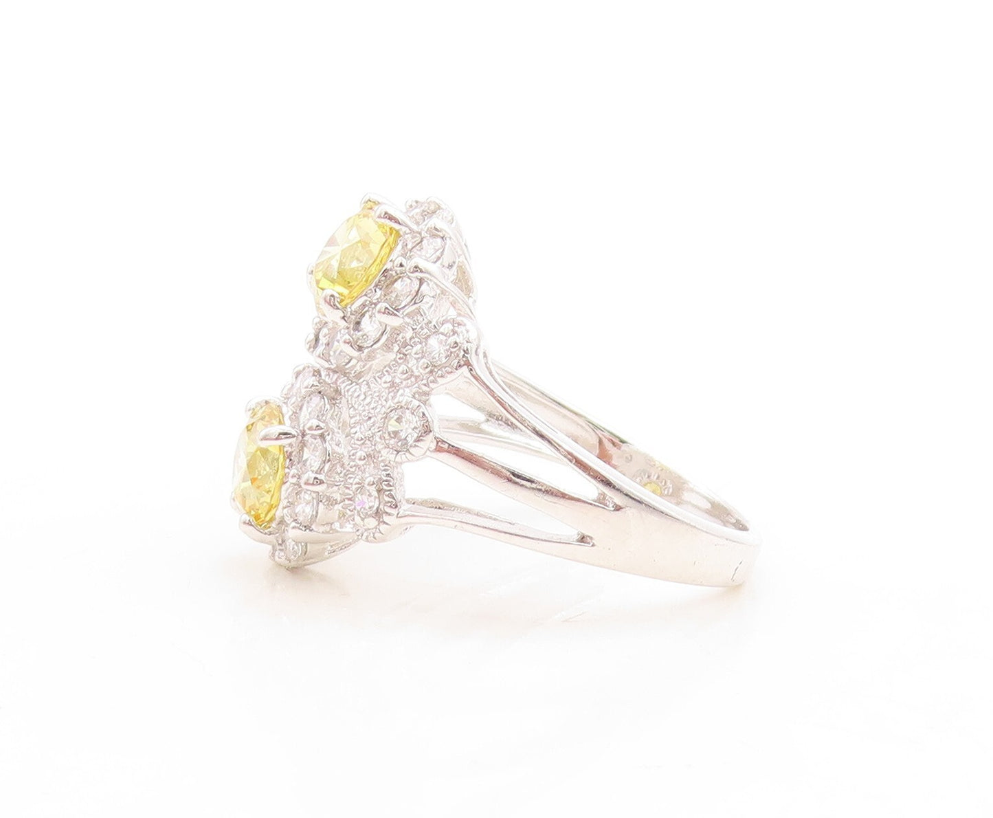 925 Sterling Silver Vintage Ring Round Citrine Swirly CZ Inlay  Sz 7.5  RG31627