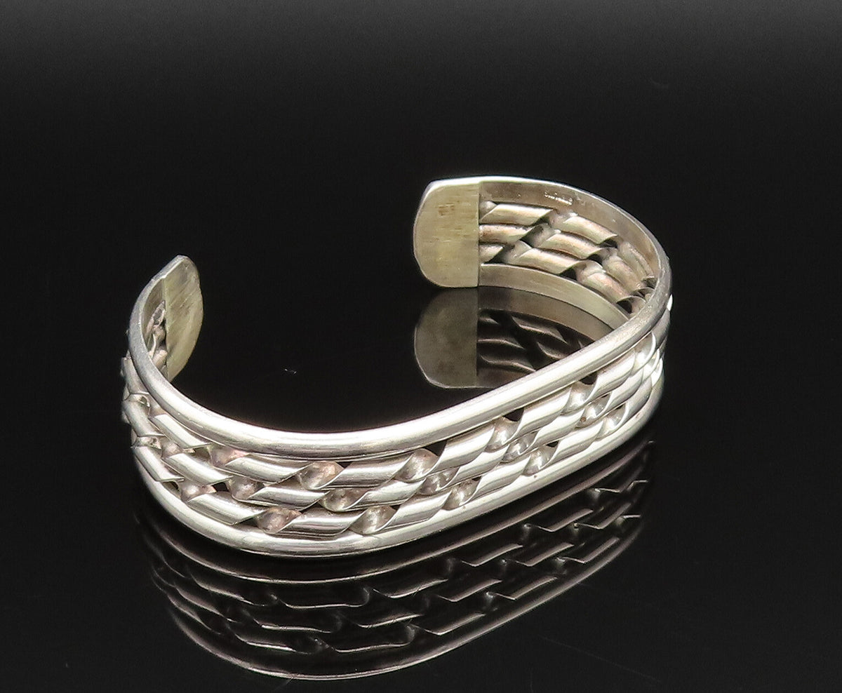 925 Sterling Silver  Vintage Twisted Three Row Cuff Bracelet  BT9484