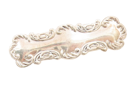 925 Sterling Silver Vintage Brooch Pin Designer Swirly Carved Frame  BP11336