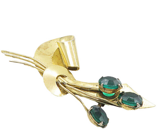 CORO  925 Sterling Silver  Vintage Green Topaz Modernist Brooch Pin  BP3406