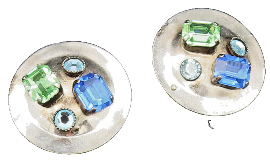 925 Silver  Vintage Peridot & Gemstones Non Pierced Disc Earrings  EG11739