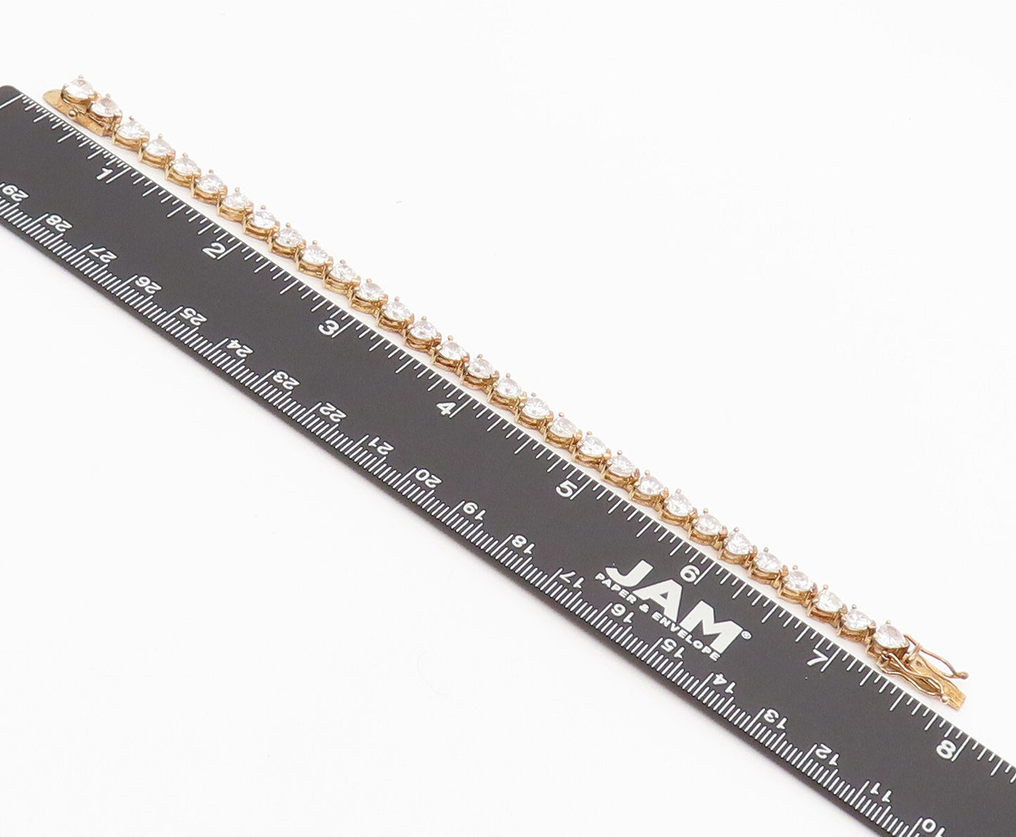 925 Sterling Silver  Vintage Gold Plated Heart Cut CZ Tennis Bracelet  BT9997