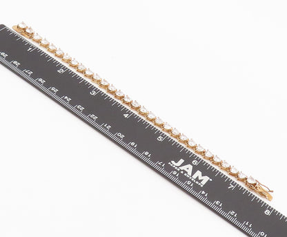 925 Sterling Silver  Vintage Gold Plated Heart Cut CZ Tennis Bracelet  BT9997