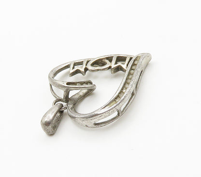 925 Sterling Silver  Vintage Genuine Diamonds Mom Love Heart Pendant  PT12438