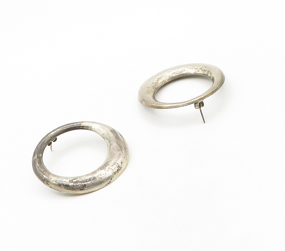 MEXICO 925 Sterling Silver  Vintage Dark Tone Open Circle Drop Earrings EG8500