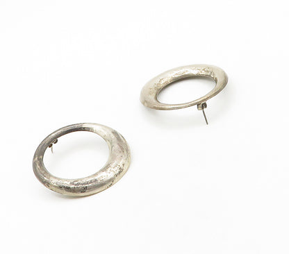 MEXICO 925 Sterling Silver  Vintage Dark Tone Open Circle Drop Earrings EG8500
