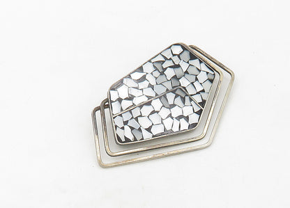 ISRAEL 925 Sterling Silver  Vintage Mother Of Pearl Mosaic Brooch Pin  BP8413