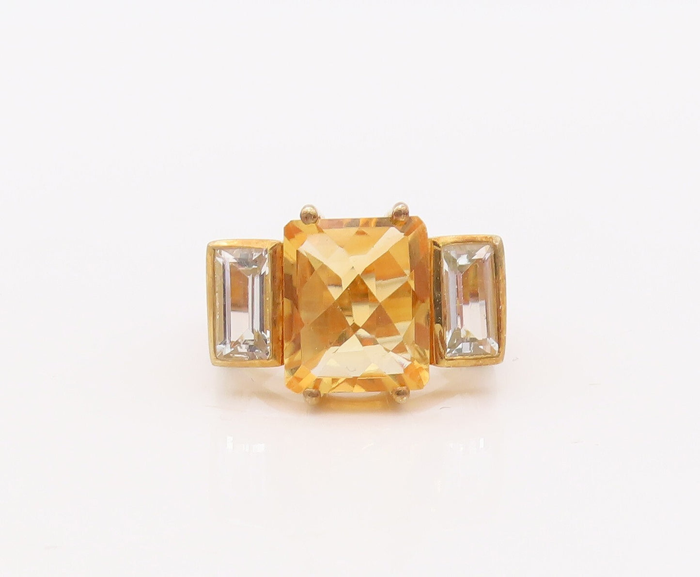 925 Sterling Silver Vintage Ring Gold Plated Citrine & Topaz  Sz 7  RG29927