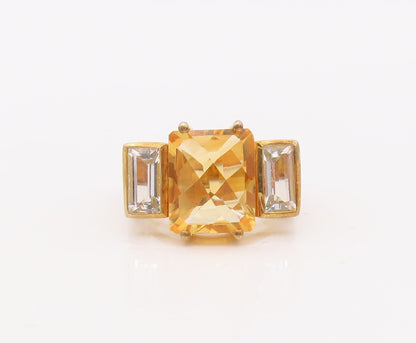 925 Sterling Silver Vintage Ring Gold Plated Citrine & Topaz  Sz 7  RG29927