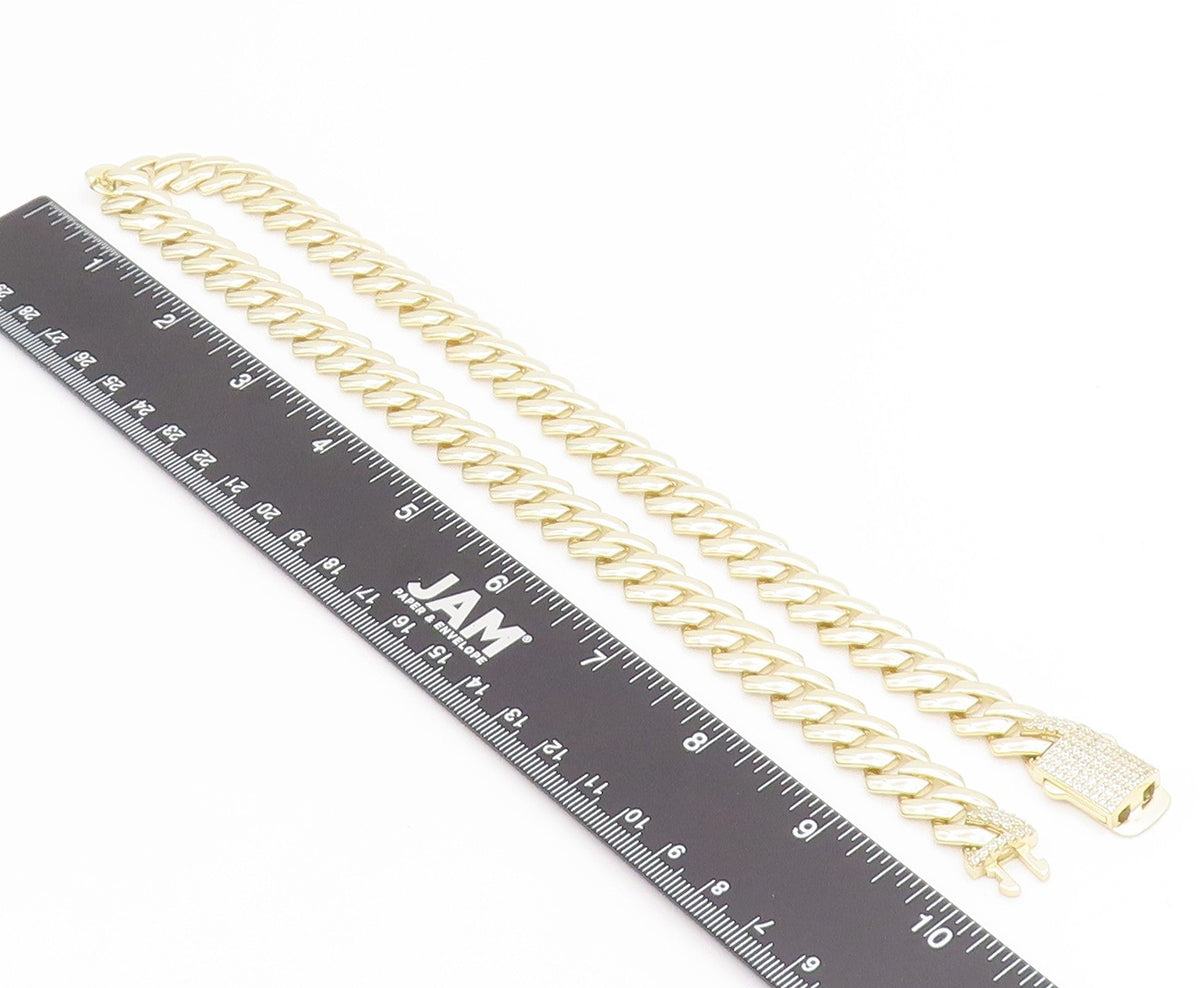 925 Sterling Silver Vintage Necklace Gold Plated CZ Chunky Cuban Link  NE4716