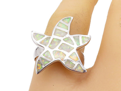 925 Sterling Silver  Inlaid Fire Opal Starfish Statement Ring Sz 8  RG8319