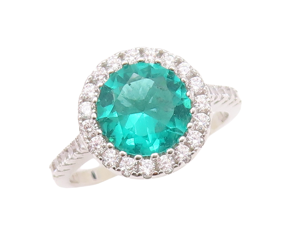 925 Sterling Silver Vintage Ring 2 Tone Round CZ Wedding Ring  Sz 6  RG30152