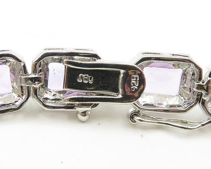 925 Sterling Silver  Prong Set Shiny Amethyst Hinge Chain Bracelet  BT7354