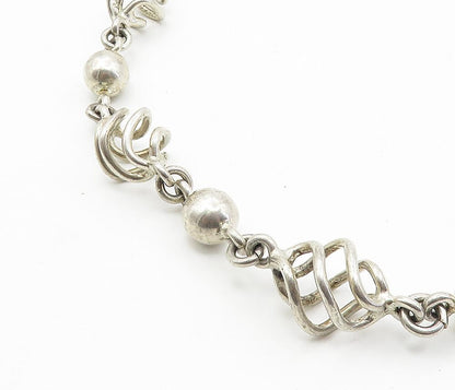 MEXICO 925 Sterling Silver Vintage Spiral Cage Link Chain Necklace  NE1605