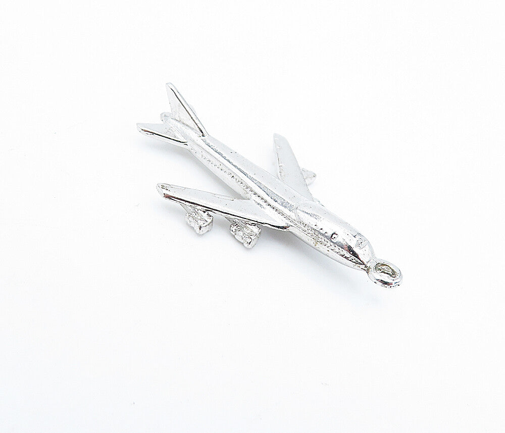925 Sterling Silver  Vintage Shiny Flying Airplane Motif Drop Pendant  PT2647