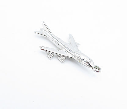 925 Sterling Silver  Vintage Shiny Flying Airplane Motif Drop Pendant  PT2647