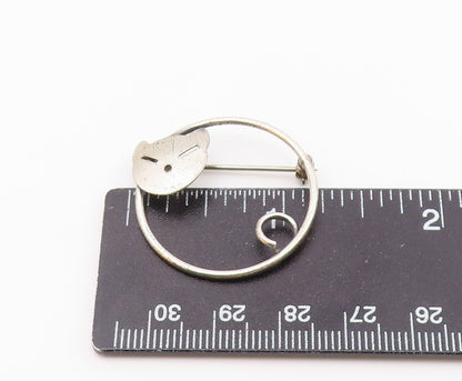 BEAU 925 Silver  Vintage Round Kitty Cat Head & Tail Brooch Pin  BP10074