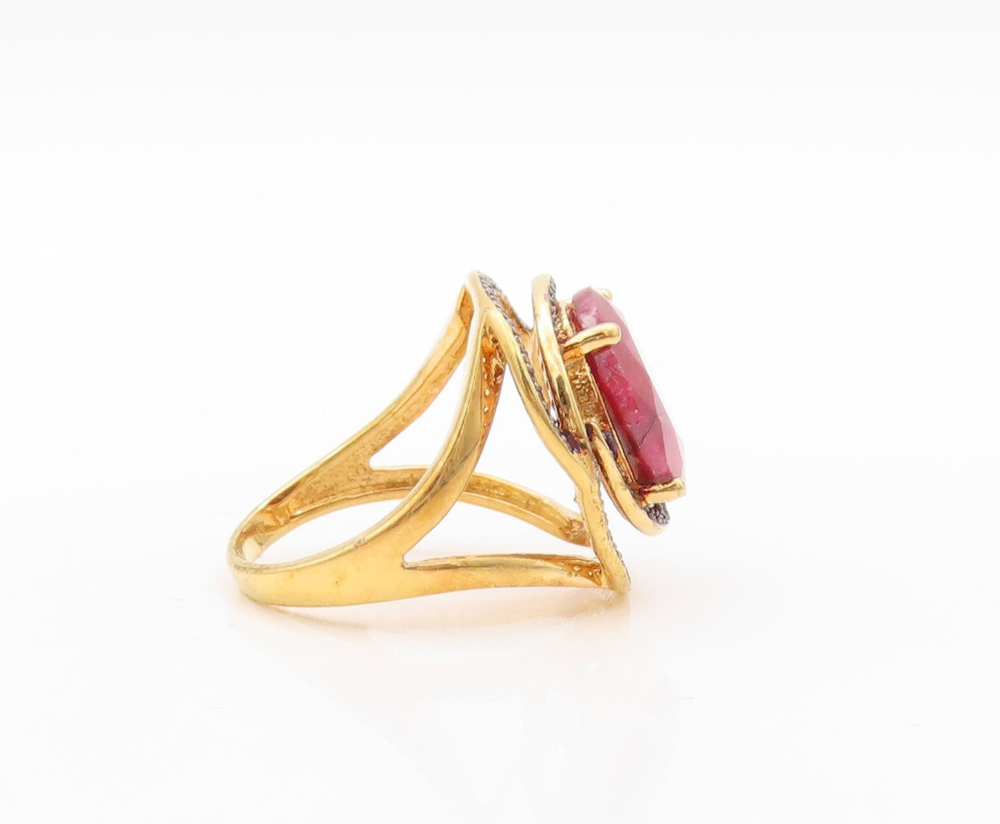 925 Sterling Silver Vintage Ring Gold Plated Gemstone & CZ Bands  Sz 7  RG30904
