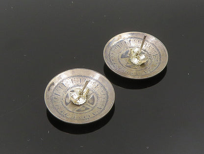 SOUTHWESTERN 925 Sterling Silver Vintage Etched Face Motif Stud Earrings EG11623