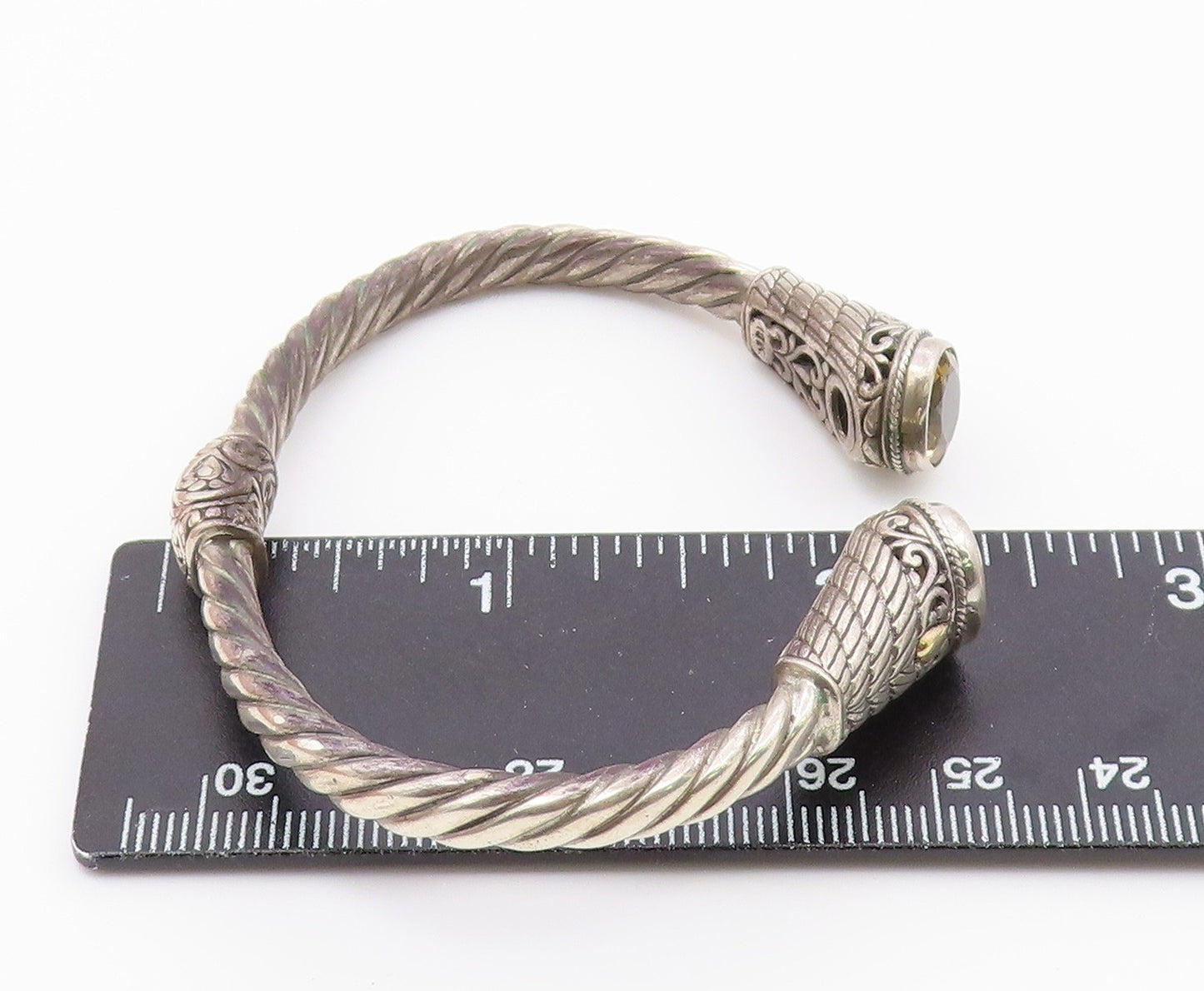 925 Sterling Silver & 18K GOLD  Vintage Citrine Twist Cuff Bracelet  BT8647