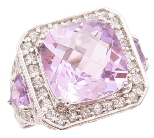 925 Sterling Silver Vintage Ring Carved Square Cut Amethyst Topaz  Sz 7  RG29457