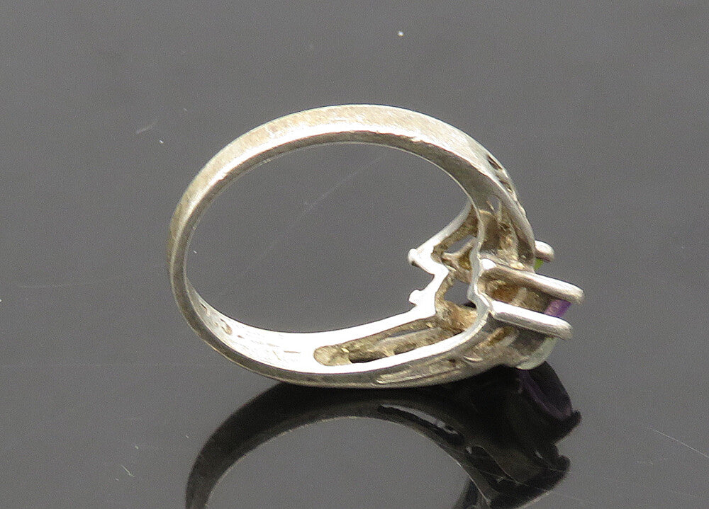 925 Silver  Vintage Amethyst Peridot & Blue Topaz Band Ring Sz 7  RG21205