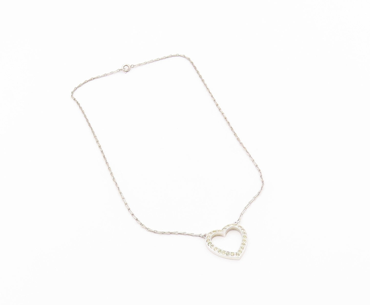 925 Silver  Vintage Dainty Cubic Zirconia Open Love Heart Necklace  NE3949