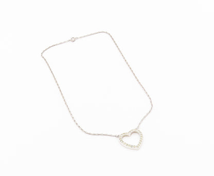 925 Silver  Vintage Dainty Cubic Zirconia Open Love Heart Necklace  NE3949