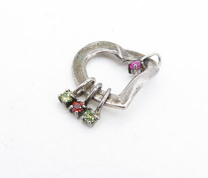 LENOX 925 Sterling Silver Vintage Peridot & Pink Topaz Heart Pendant PT4895