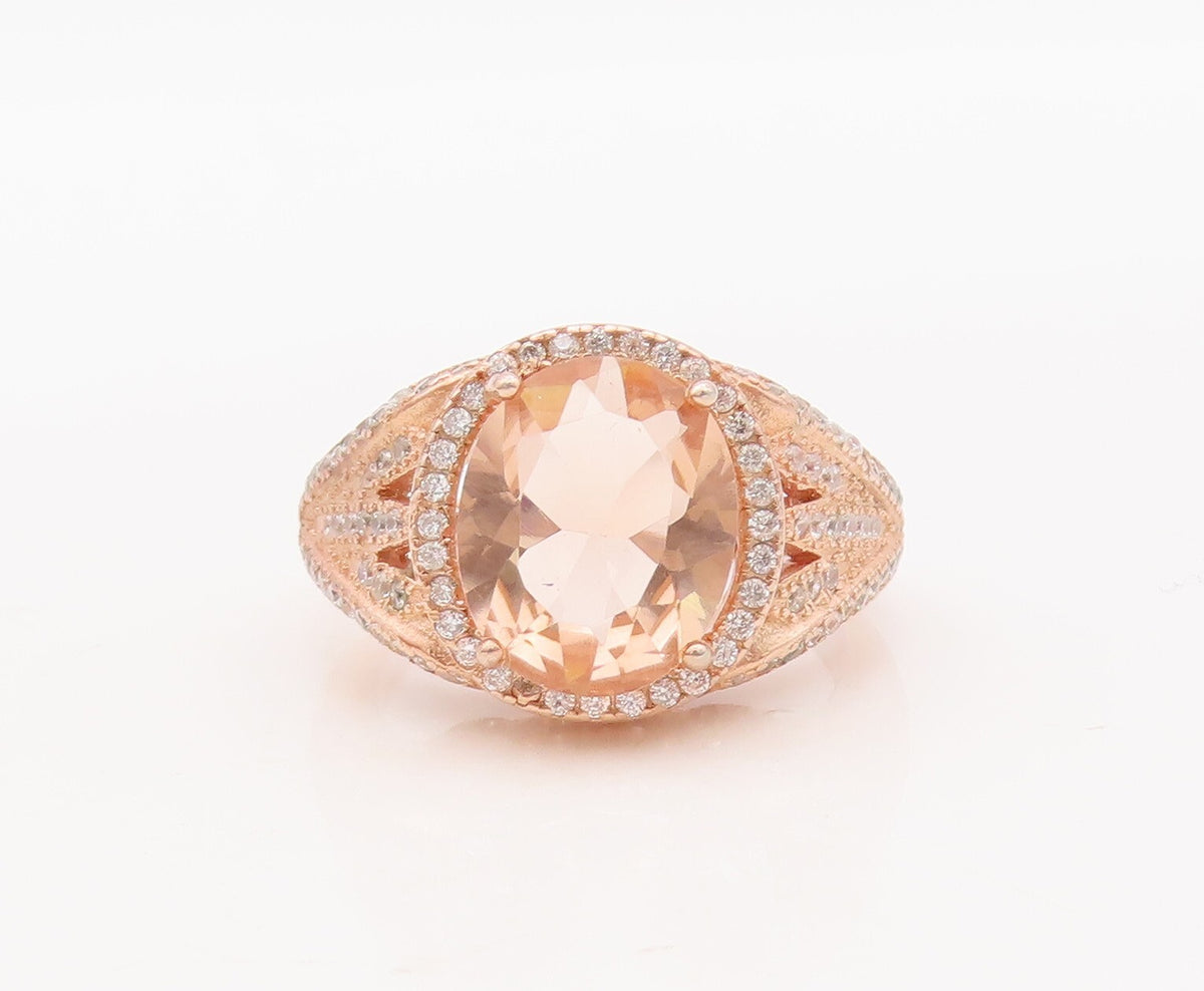 925 Sterling Silver Vintage Ring Rose Gold Plated Round 2 Tone CZ  Sz 7  RG29322