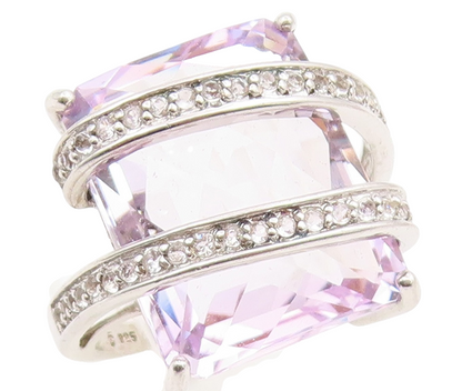 925 Sterling Silver Vintage Ring Faceted Amethyst With CZ Wrap Band Sz 8 RG36482