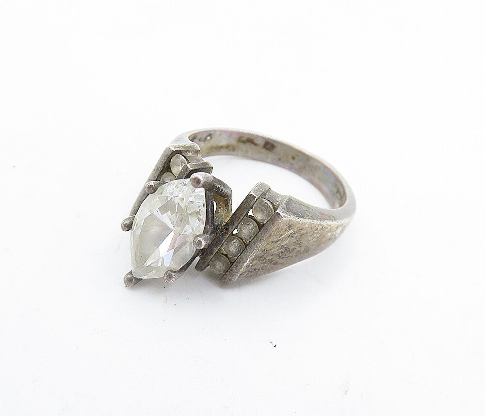 KOREA 925 Sterling Silver  Vintage Topaz Solitaire Accent Ring Sz 5  RG5852