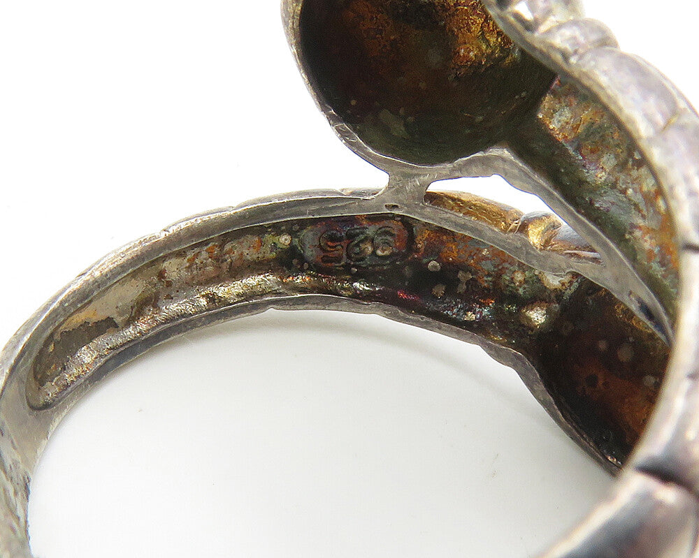 925 Sterling Silver  Vintage Dark Tone Dome Ends Bypass Ring Sz 8  RG18270