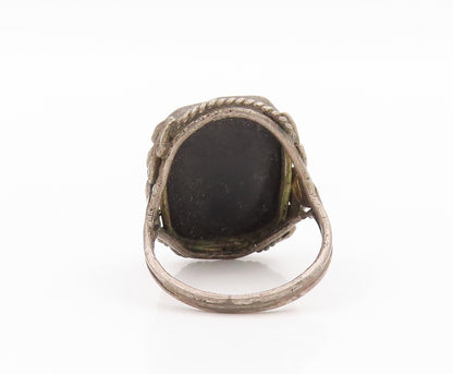 925 Sterling Silver Vintage Ring Antique Dark Tone Carved Onyx  Sz 6  RG31820