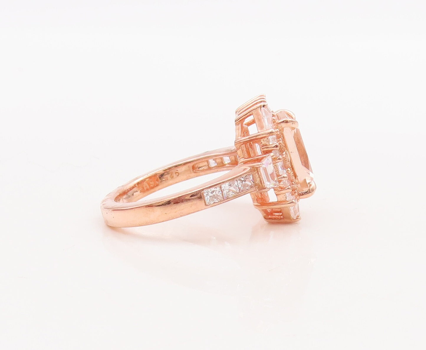 925 Sterling Silver Vintage Ring Rose Gold Plated Morganite & CZ  Sz 7  RG29829