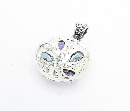 925 Sterling Silver  Sparkling Topaz & Amethyst Swirl Round Pendant  PT5837