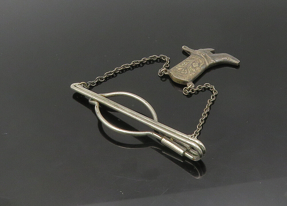 925 Sterling Silver  Vintage Floral Cowboy Boot Charmed Tie Clip  TR2978