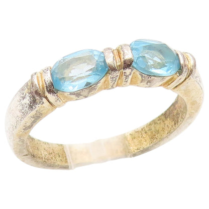 925 Sterling Silver Vintage Ring Classic Blue Topaz Dual Stone Band Sz 7 RG36673