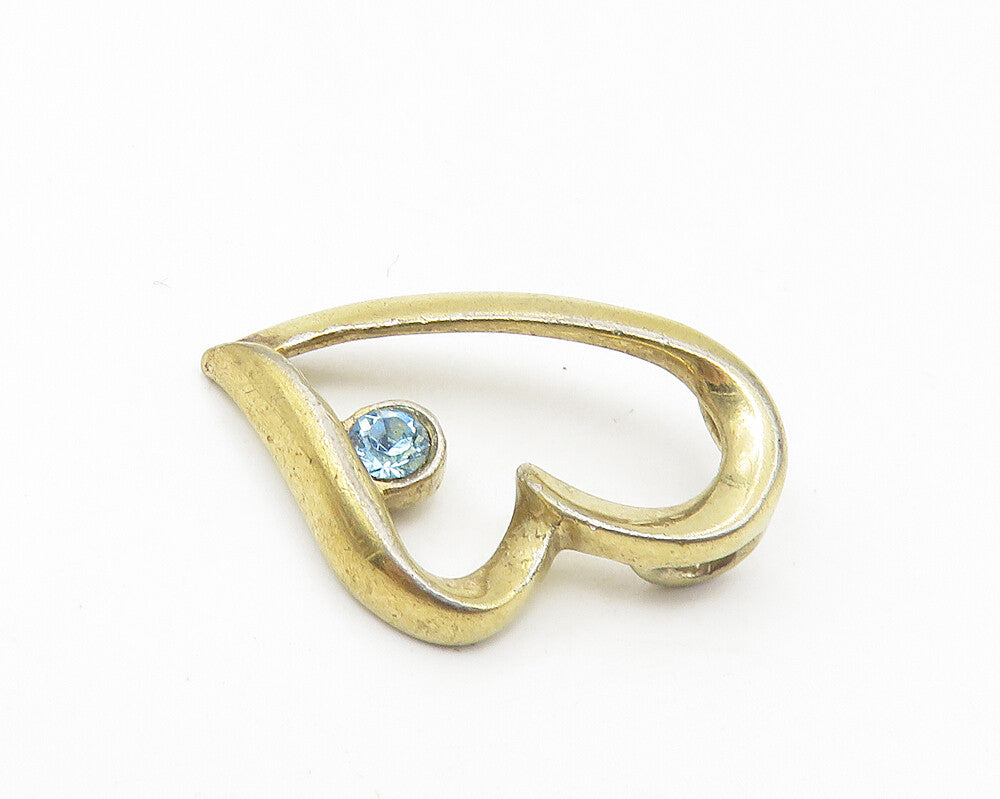 925 Sterling Silver  Vintage Blue Topaz Gold Plated Love Heart Pendant  PT8833