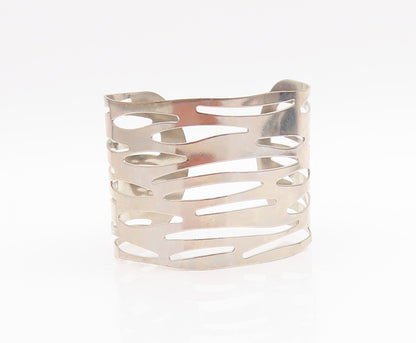 925 Sterling Silver Vintage Bracelet Large Tiger Strips Cutout Cuff  BT11030
