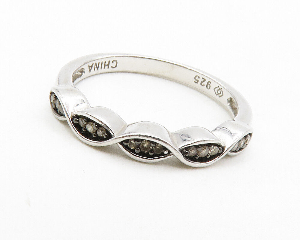 925 Sterling Silver  Genuine Diamonds Infinity Swirl Band Ring Sz 6  RG13395