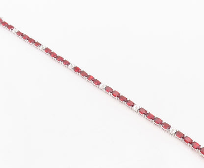 925 Sterling Silver Vintage Bracelet Diamonds & Oval Cut Garnet Band BT10855
