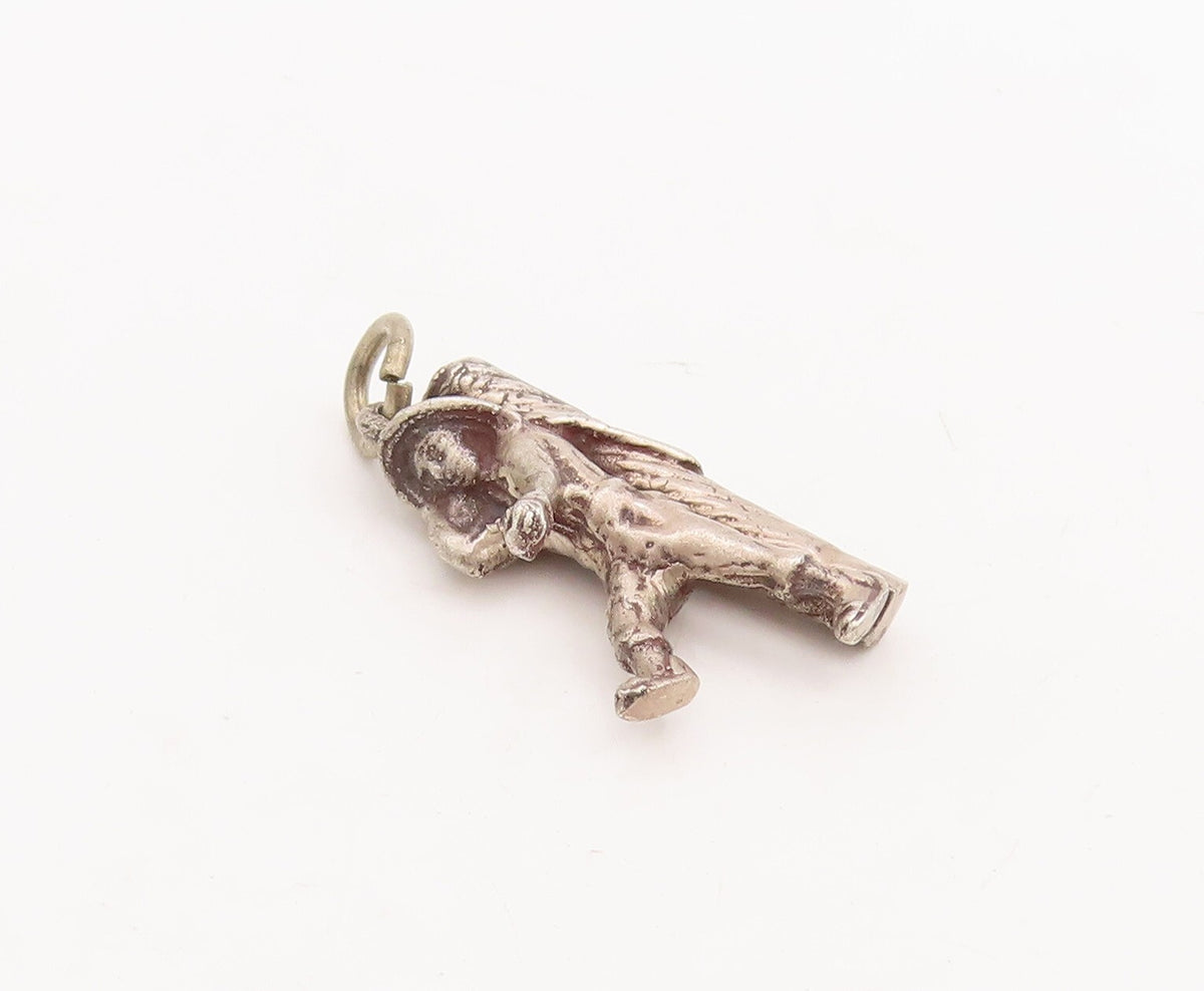 925 Sterling Silver Vintage Pendant Solid Carved Man Carrying Slab Charm PT23477