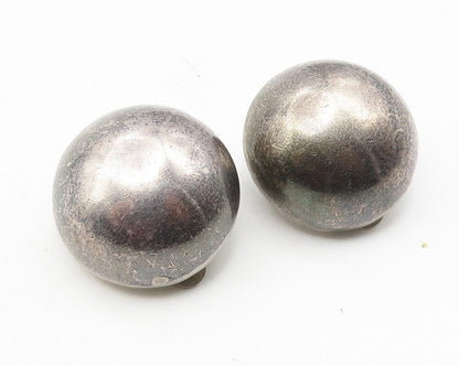 MEXICO 925 Sterling Silver  Vintage Hollow Dome Non Pierce Earrings  EG5893