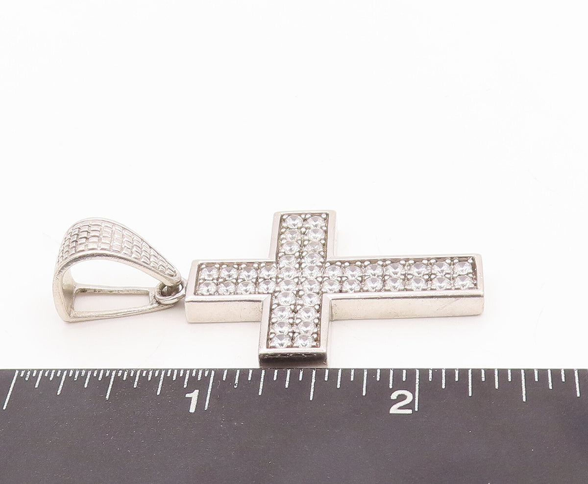 925 Sterling Silver Vintage Pendant Solid CZ Inlay Religious Cross  PT23145