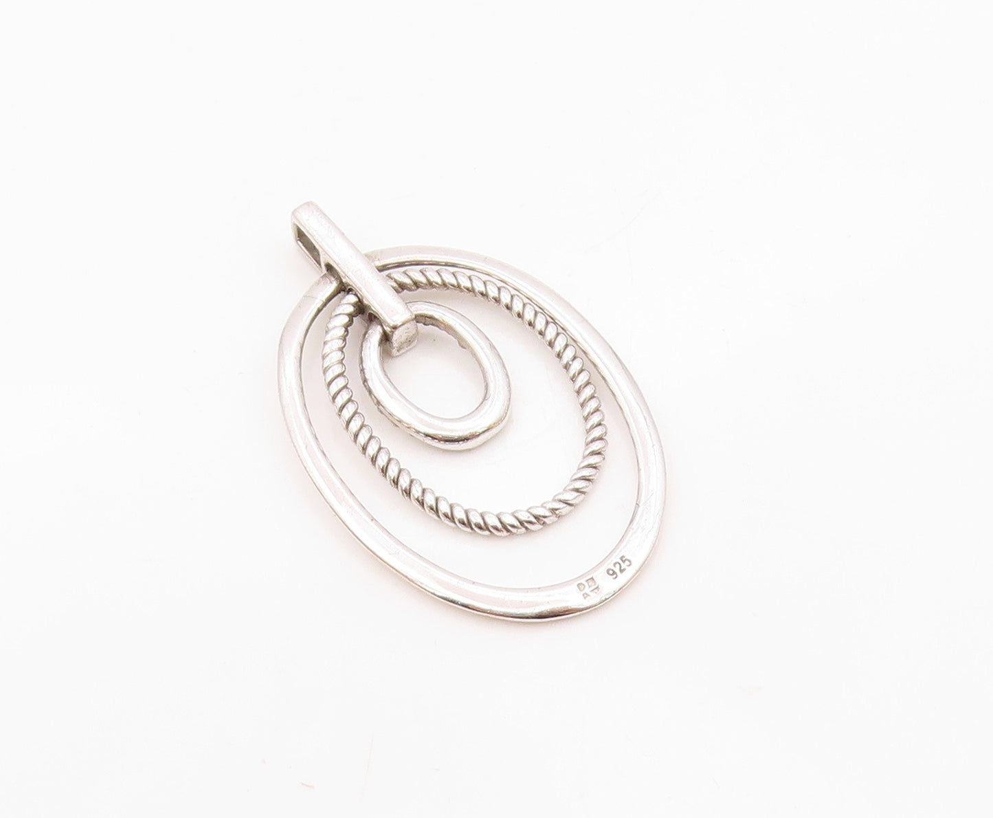925 Silver  Vintage Graduated Open Oval Genuine Diamonds Pendant  PT20879