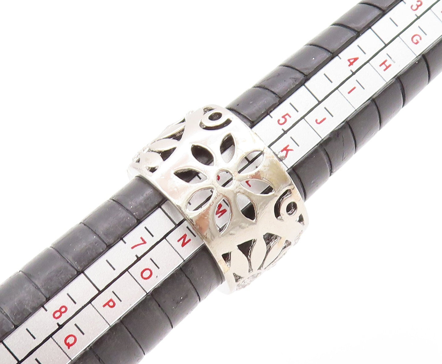 925 Sterling Silver Vintage Ring Modernist CZ Inlay Floral Design  Sz 6  RG31882